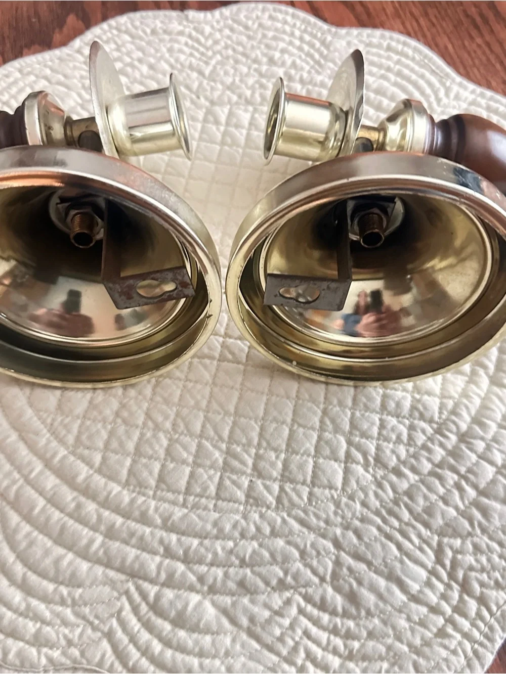 Pair of vintage metal/wood wall candle sconces